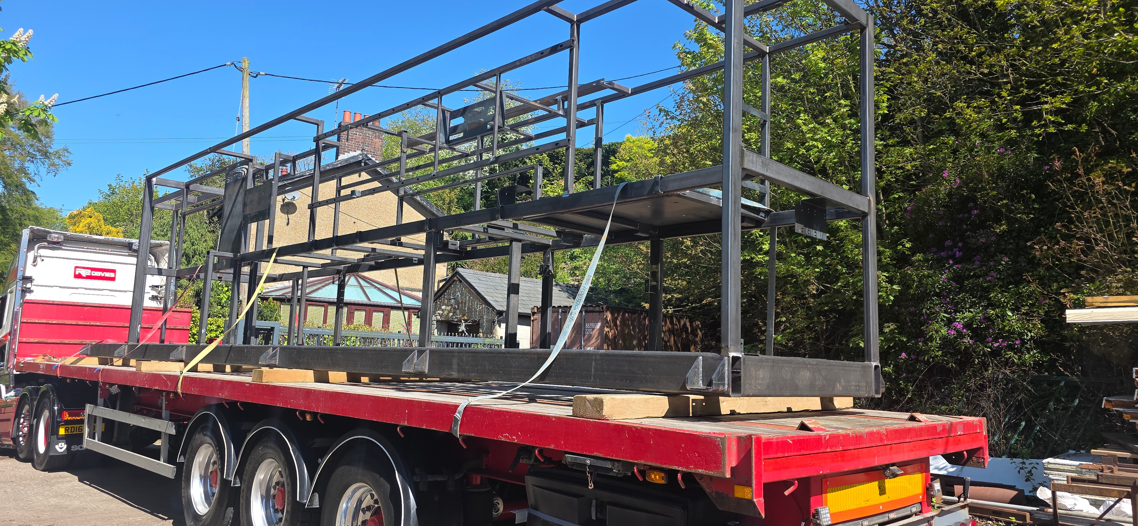 Steel framework on delivery truck